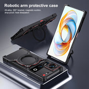 For ZTE nubia Z70 Ultra Mechanical Arm Borderless MagSafe Holder Metal Phone Case(Black Silver)