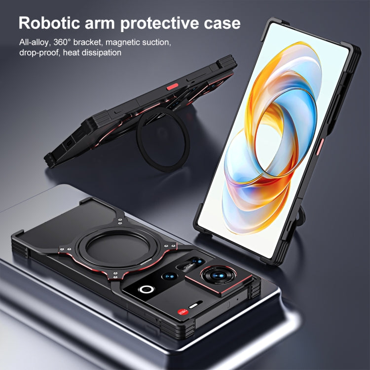 For ZTE nubia Z70 Ultra Mechanical Arm Borderless MagSafe Holder Metal Phone Case(Black Silver)