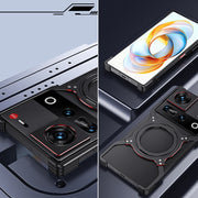 For ZTE nubia Z70 Ultra Mechanical Arm Borderless MagSafe Holder Metal Phone Case(Black Silver)