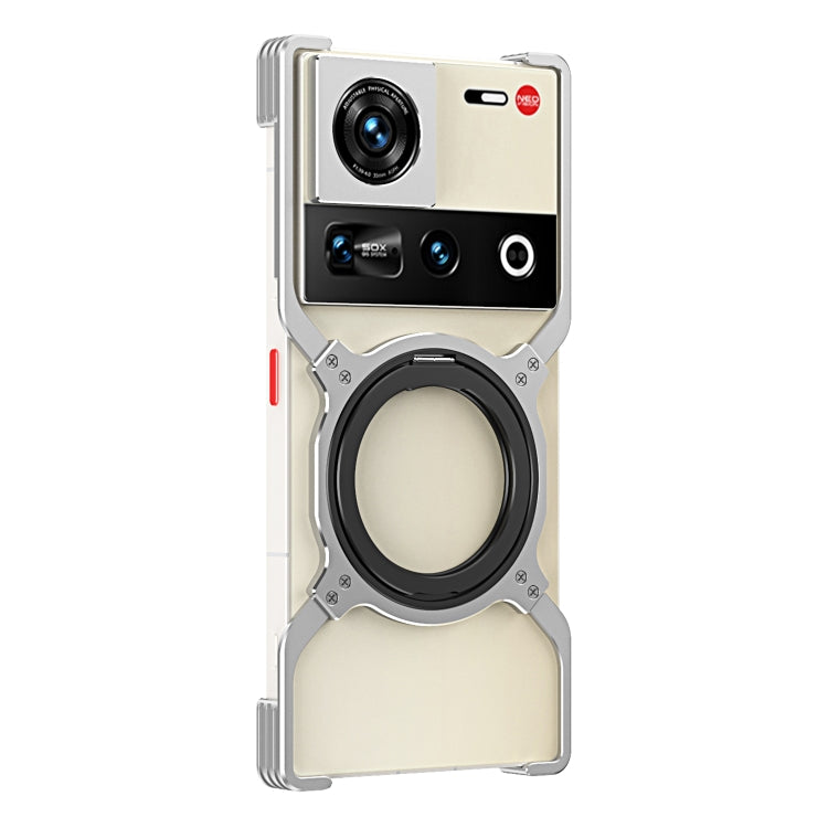 For ZTE nubia Z70 Ultra Mechanical Arm Borderless MagSafe Holder Metal Phone Case(Silver)