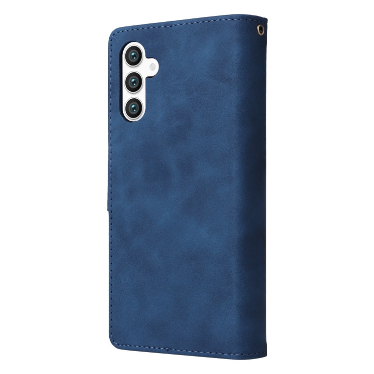 For Samsung Galaxy S25 5G Multifunctional Frosted Zipper Wallet Leather Phone Case(Blue) - Galaxy S25 5G Cases by PMC Jewellery | Online Shopping South Africa | PMC Jewellery | Buy Now Pay Later Mobicred