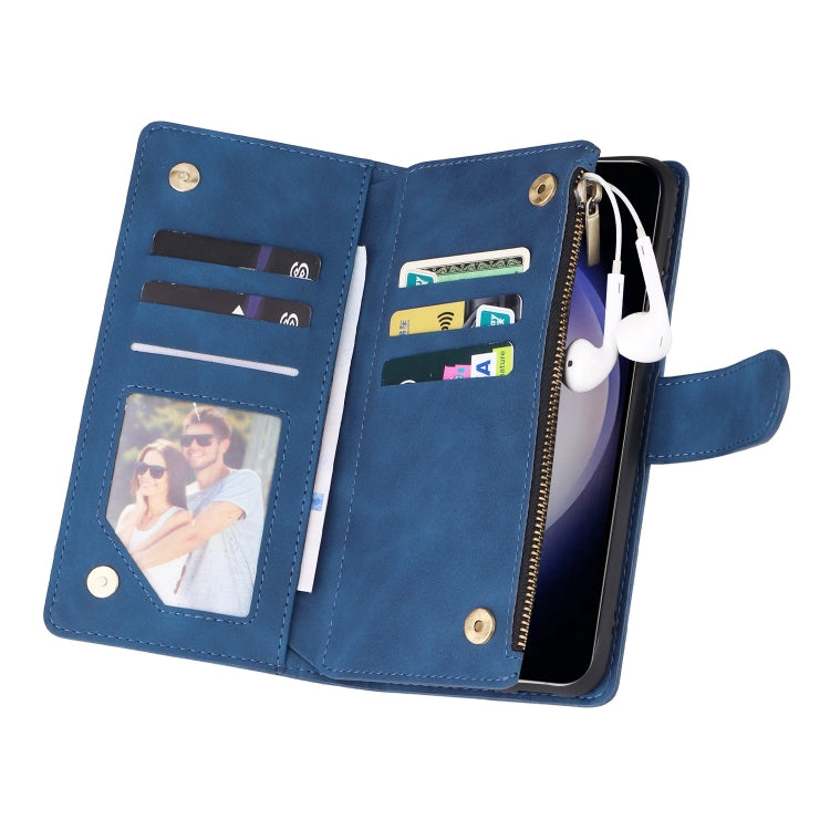 For Samsung Galaxy S25 5G Multifunctional Frosted Zipper Wallet Leather Phone Case(Blue) - Galaxy S25 5G Cases by PMC Jewellery | Online Shopping South Africa | PMC Jewellery | Buy Now Pay Later Mobicred