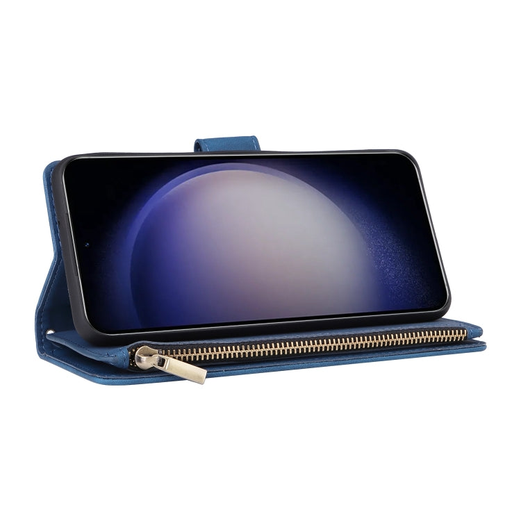 For Samsung Galaxy S25 5G Multifunctional Frosted Zipper Wallet Leather Phone Case(Blue) - Galaxy S25 5G Cases by PMC Jewellery | Online Shopping South Africa | PMC Jewellery | Buy Now Pay Later Mobicred