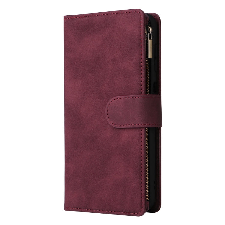 For Samsung Galaxy S25 5G Multifunctional Frosted Zipper Wallet Leather Phone Case(Wine Red) - Galaxy S25 5G Cases by PMC Jewellery | Online Shopping South Africa | PMC Jewellery | Buy Now Pay Later Mobicred