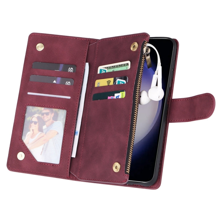 For Samsung Galaxy S25 5G Multifunctional Frosted Zipper Wallet Leather Phone Case(Wine Red) - Galaxy S25 5G Cases by PMC Jewellery | Online Shopping South Africa | PMC Jewellery | Buy Now Pay Later Mobicred