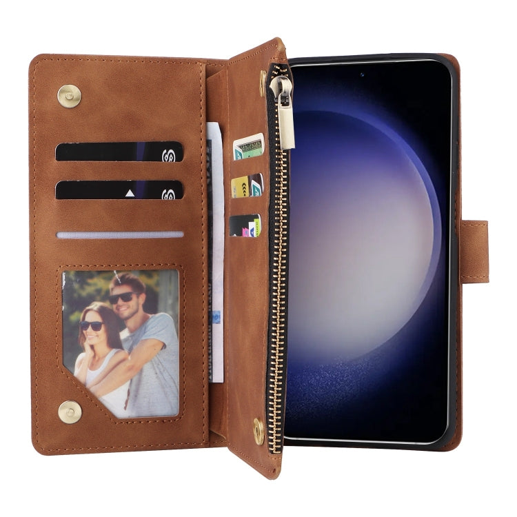 For Samsung Galaxy S25 5G Multifunctional Frosted Zipper Wallet Leather Phone Case(Brown) - Galaxy S25 5G Cases by PMC Jewellery | Online Shopping South Africa | PMC Jewellery | Buy Now Pay Later Mobicred