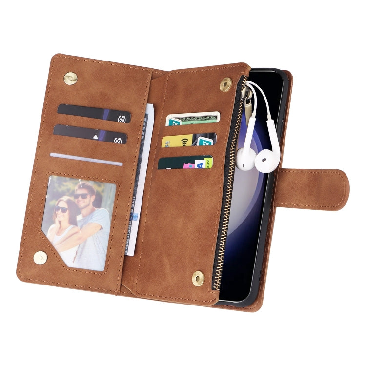 For Samsung Galaxy S25 5G Multifunctional Frosted Zipper Wallet Leather Phone Case(Brown) - Galaxy S25 5G Cases by PMC Jewellery | Online Shopping South Africa | PMC Jewellery | Buy Now Pay Later Mobicred