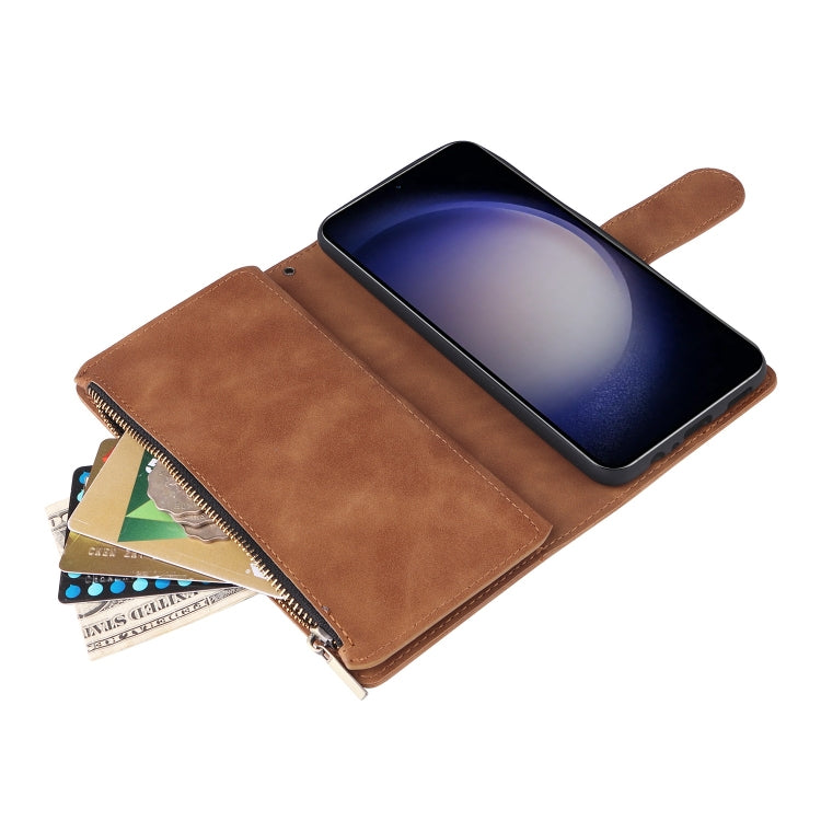 For Samsung Galaxy S25 5G Multifunctional Frosted Zipper Wallet Leather Phone Case(Brown) - Galaxy S25 5G Cases by PMC Jewellery | Online Shopping South Africa | PMC Jewellery | Buy Now Pay Later Mobicred
