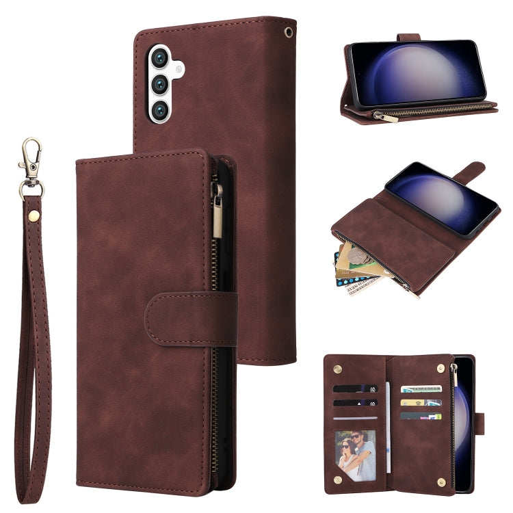 For Samsung Galaxy S25 5G Multifunctional Frosted Zipper Wallet Leather Phone Case(Coffee) - free shipping - PMC Jewellery - Order now!