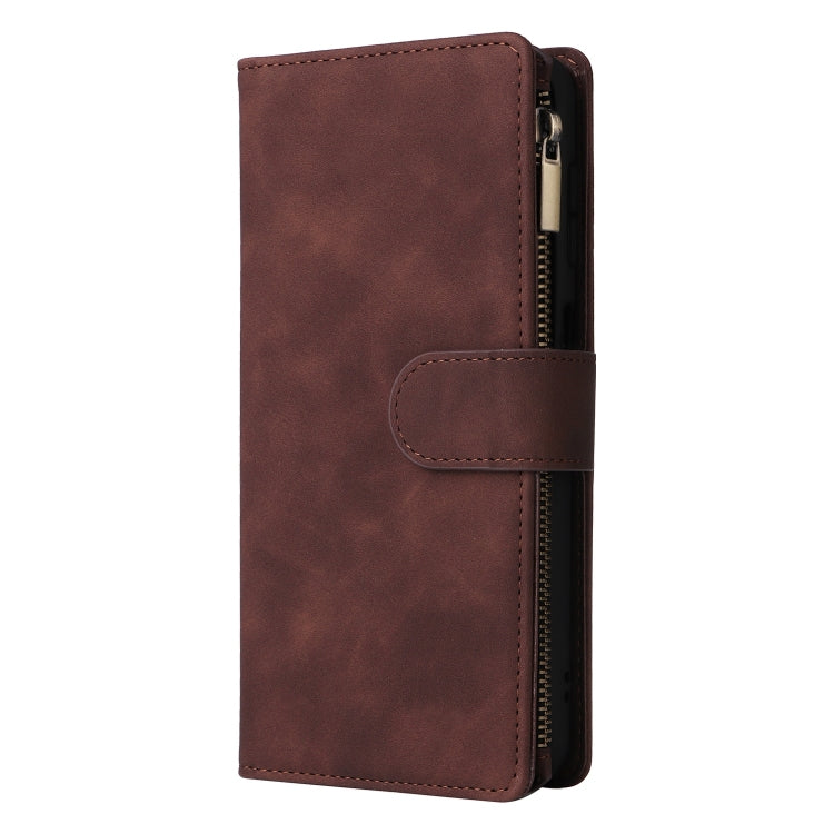 For Samsung Galaxy S25 5G Multifunctional Frosted Zipper Wallet Leather Phone Case(Coffee) - free shipping - PMC Jewellery - Order now!