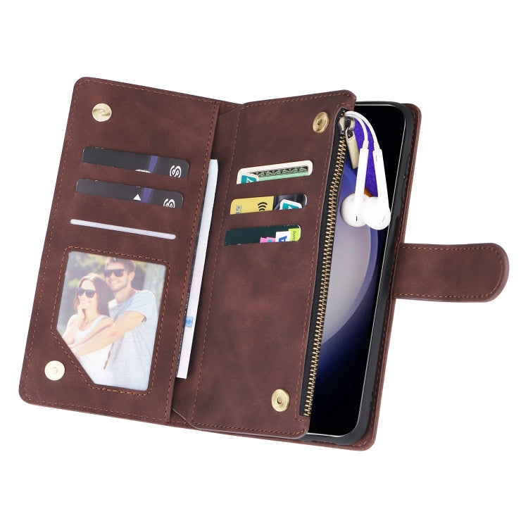 For Samsung Galaxy S25 5G Multifunctional Frosted Zipper Wallet Leather Phone Case(Coffee) - free shipping - PMC Jewellery - Order now!