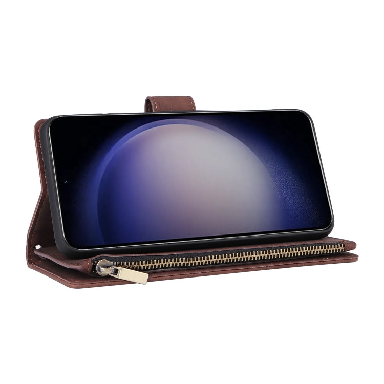 For Samsung Galaxy S25 5G Multifunctional Frosted Zipper Wallet Leather Phone Case(Coffee) - free shipping - PMC Jewellery - Order now!
