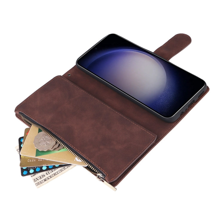 For Samsung Galaxy S25 5G Multifunctional Frosted Zipper Wallet Leather Phone Case(Coffee) - free shipping - PMC Jewellery - Order now!