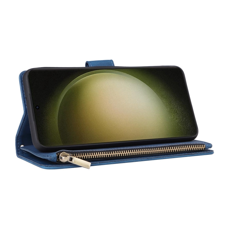 For Samsung Galaxy S25+ 5G Multifunctional Frosted Zipper Wallet Leather Phone Case(Blue) - Galaxy S25+ 5G Cases by PMC Jewellery | Online Shopping South Africa | PMC Jewellery | Buy Now Pay Later Mobicred
