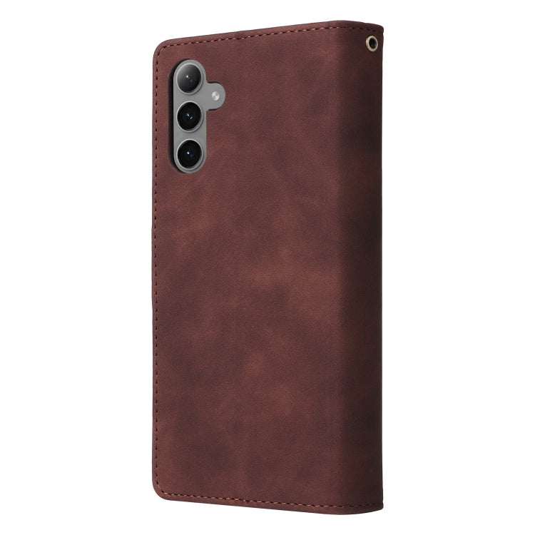 For Samsung Galaxy S25+ 5G Multifunctional Frosted Zipper Wallet Leather Phone Case(Coffee) - Galaxy S25+ 5G Cases by PMC Jewellery | Online Shopping South Africa | PMC Jewellery | Buy Now Pay Later Mobicred