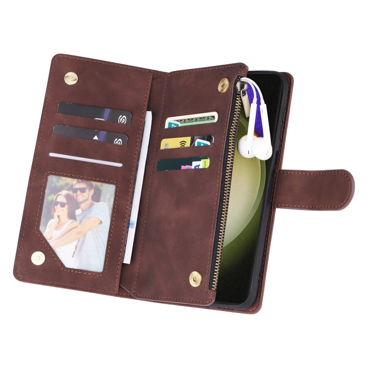 For Samsung Galaxy S25+ 5G Multifunctional Frosted Zipper Wallet Leather Phone Case(Coffee) - Galaxy S25+ 5G Cases by PMC Jewellery | Online Shopping South Africa | PMC Jewellery | Buy Now Pay Later Mobicred