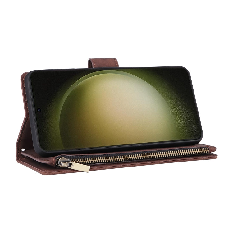 For Samsung Galaxy S25+ 5G Multifunctional Frosted Zipper Wallet Leather Phone Case(Coffee) - Galaxy S25+ 5G Cases by PMC Jewellery | Online Shopping South Africa | PMC Jewellery | Buy Now Pay Later Mobicred