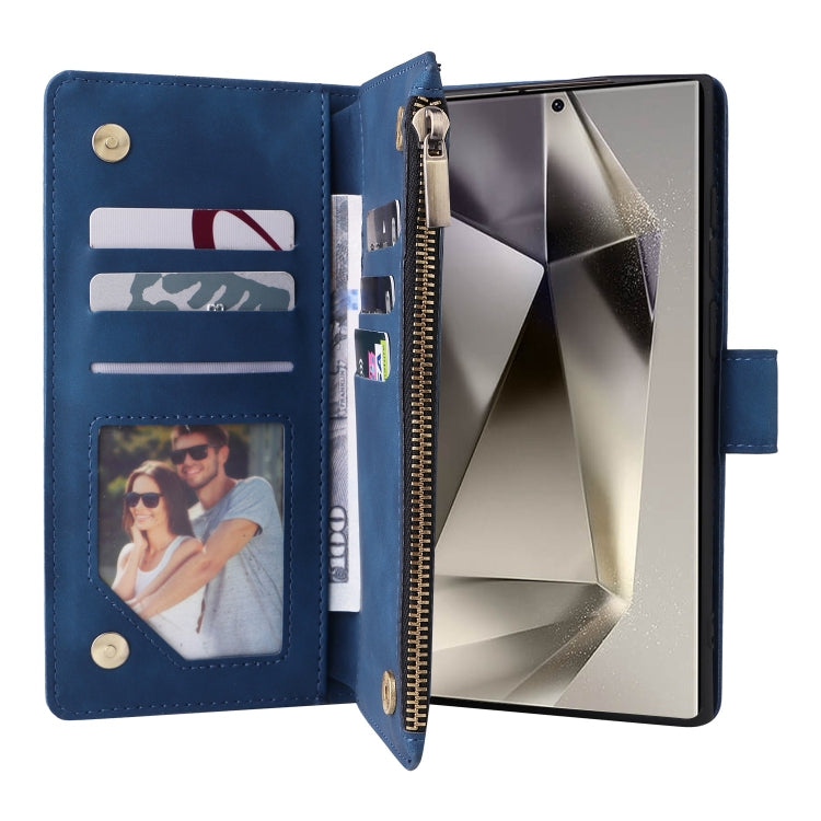For Samsung Galaxy S25 Ultra 5G Multifunctional Frosted Zipper Wallet Leather Phone Case(Blue) - Galaxy S25 Ultra 5G Cases by PMC Jewellery | Online Shopping South Africa | PMC Jewellery | Buy Now Pay Later Mobicred