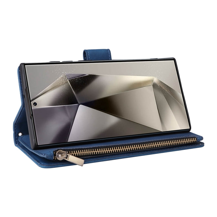 For Samsung Galaxy S25 Ultra 5G Multifunctional Frosted Zipper Wallet Leather Phone Case(Blue) - Galaxy S25 Ultra 5G Cases by PMC Jewellery | Online Shopping South Africa | PMC Jewellery | Buy Now Pay Later Mobicred