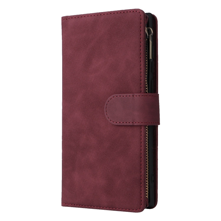 For Samsung Galaxy S25 Ultra 5G Multifunctional Frosted Zipper Wallet Leather Phone Case(Wine Red) - Galaxy S25 Ultra 5G Cases by PMC Jewellery | Online Shopping South Africa | PMC Jewellery | Buy Now Pay Later Mobicred