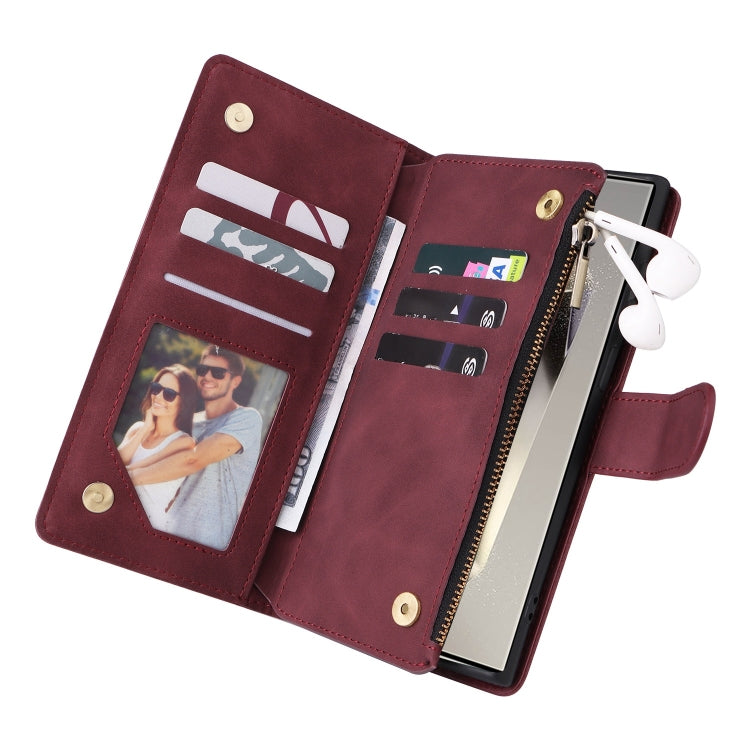 For Samsung Galaxy S25 Ultra 5G Multifunctional Frosted Zipper Wallet Leather Phone Case(Wine Red) - Galaxy S25 Ultra 5G Cases by PMC Jewellery | Online Shopping South Africa | PMC Jewellery | Buy Now Pay Later Mobicred