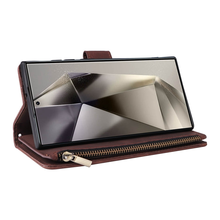 For Samsung Galaxy S25 Ultra 5G Multifunctional Frosted Zipper Wallet Leather Phone Case(Wine Red) - Galaxy S25 Ultra 5G Cases by PMC Jewellery | Online Shopping South Africa | PMC Jewellery | Buy Now Pay Later Mobicred