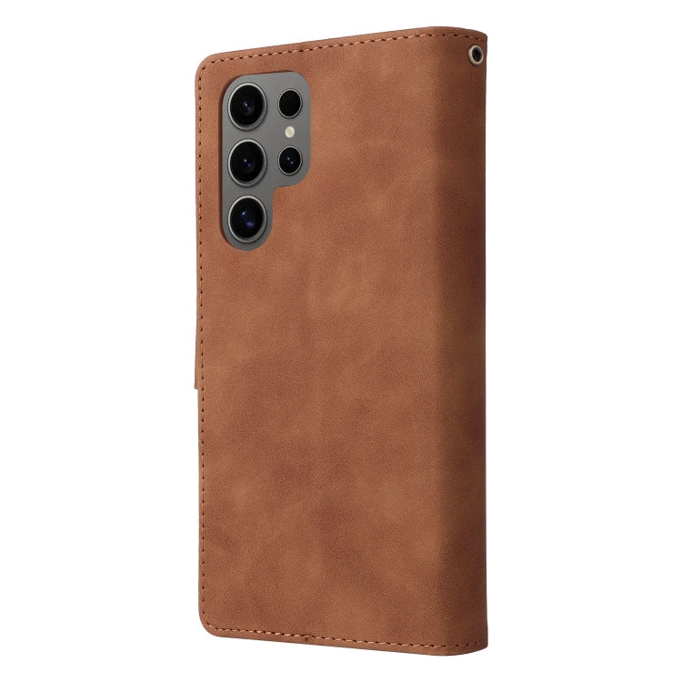 For Samsung Galaxy S25 Ultra 5G Multifunctional Frosted Zipper Wallet Leather Phone Case(Brown) - Galaxy S25 Ultra 5G Cases by PMC Jewellery | Online Shopping South Africa | PMC Jewellery | Buy Now Pay Later Mobicred