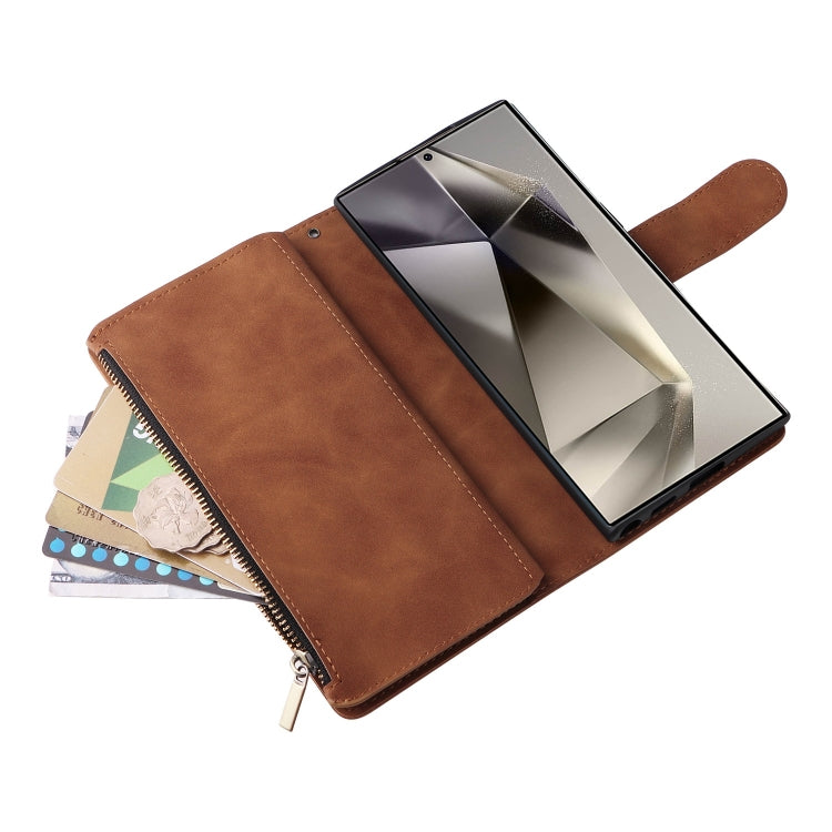 For Samsung Galaxy S25 Ultra 5G Multifunctional Frosted Zipper Wallet Leather Phone Case(Brown) - Galaxy S25 Ultra 5G Cases by PMC Jewellery | Online Shopping South Africa | PMC Jewellery | Buy Now Pay Later Mobicred