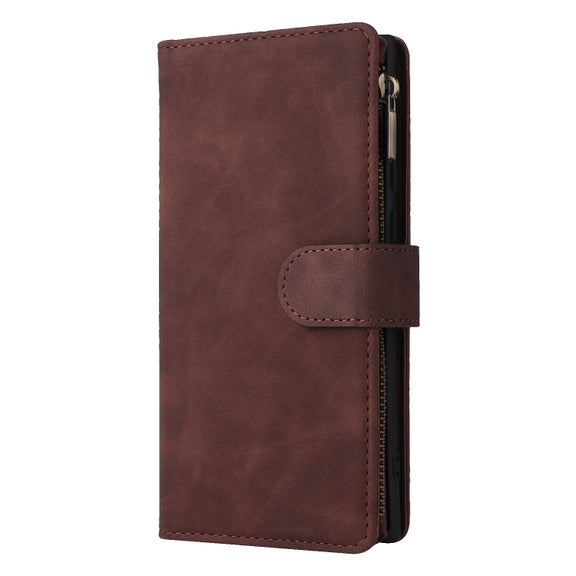 For Samsung Galaxy S25 Ultra 5G Multifunctional Frosted Zipper Wallet Leather Phone Case(Coffee)