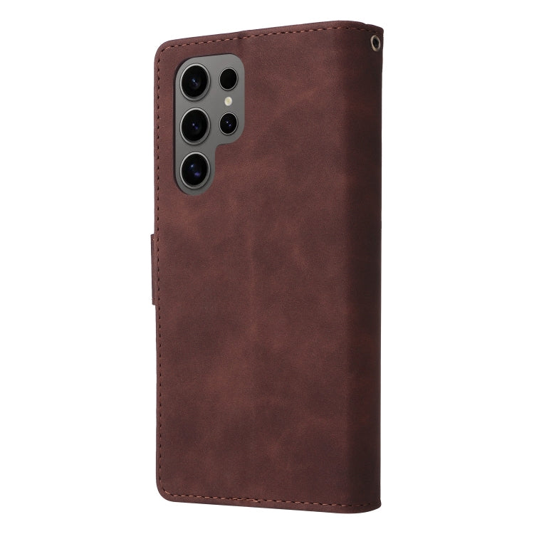 For Samsung Galaxy S25 Ultra 5G Multifunctional Frosted Zipper Wallet Leather Phone Case(Coffee)