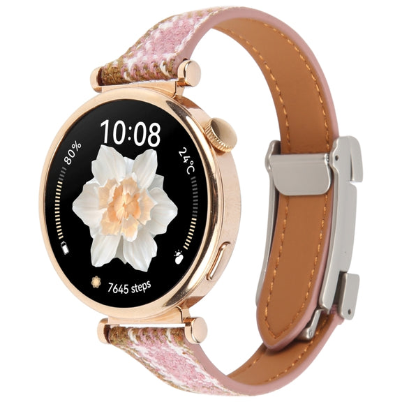 20mm Universal Slim Magnetic Buckle Napped Fabric Leather Watch Band(Pink)