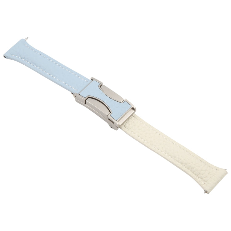 18mm Universal Slim Magnetic Buckle Genuine Leather Watch Band(Blue Beige) - free shipping - PMc TechLife - Order now!