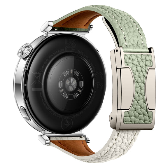 18mm Universal Slim Magnetic Buckle Genuine Leather Watch Band(Green Beige)