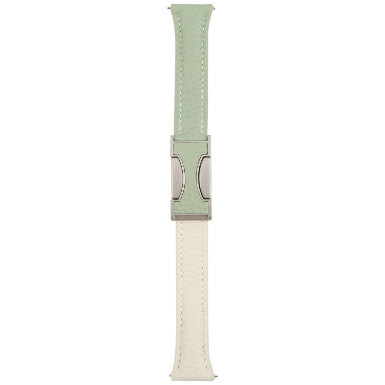 18mm Universal Slim Magnetic Buckle Genuine Leather Watch Band(Green Beige)
