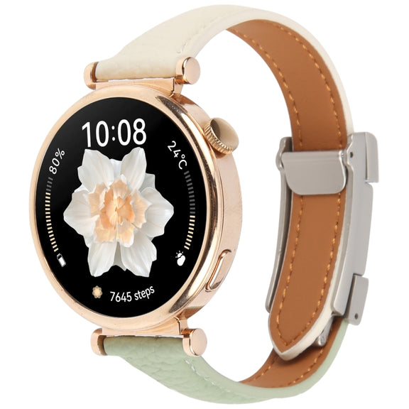18mm Universal Slim Magnetic Buckle Genuine Leather Watch Band(Green Beige)