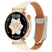 18mm Universal Slim Magnetic Buckle Genuine Leather Watch Band(Plain Weave Beige)