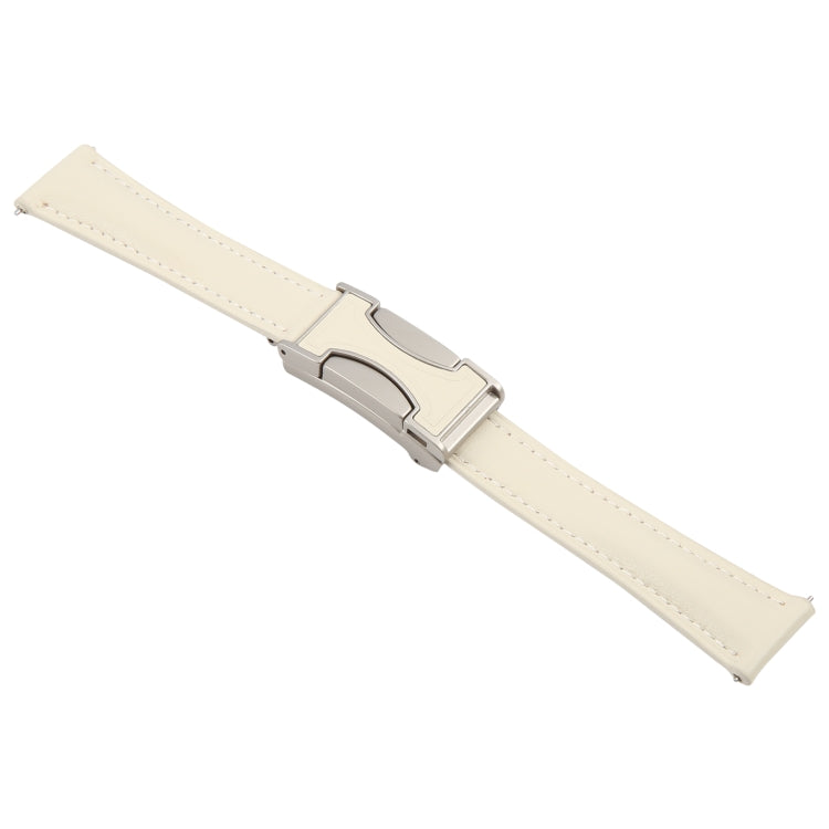 18mm Universal Slim Magnetic Buckle Genuine Leather Watch Band(Plain Weave Beige)