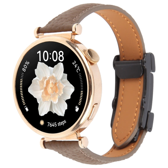 20mm Universal Slim Magnetic Buckle Genuine Leather Watch Band(Dark Brown)