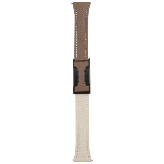 20mm Universal Slim Magnetic Buckle Genuine Leather Watch Band(Dark Brown Light Grey)