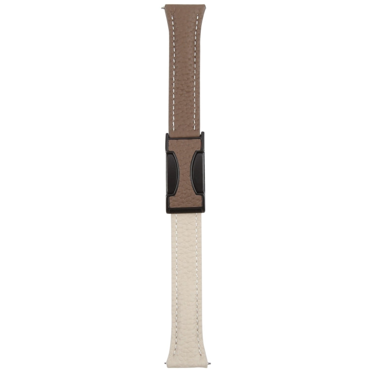 20mm Universal Slim Magnetic Buckle Genuine Leather Watch Band(Dark Brown Light Grey)