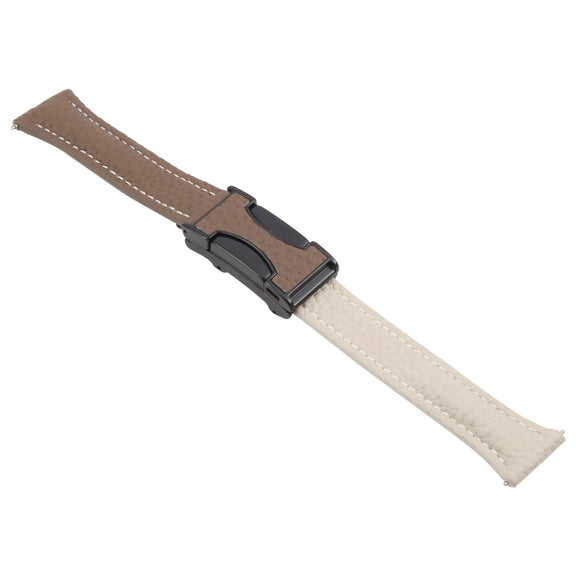 20mm Universal Slim Magnetic Buckle Genuine Leather Watch Band(Dark Brown Light Grey)