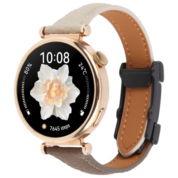 20mm Universal Slim Magnetic Buckle Genuine Leather Watch Band(Dark Brown Light Grey)