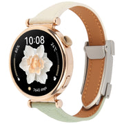 20mm Universal Slim Magnetic Buckle Genuine Leather Watch Band(Green Beige)