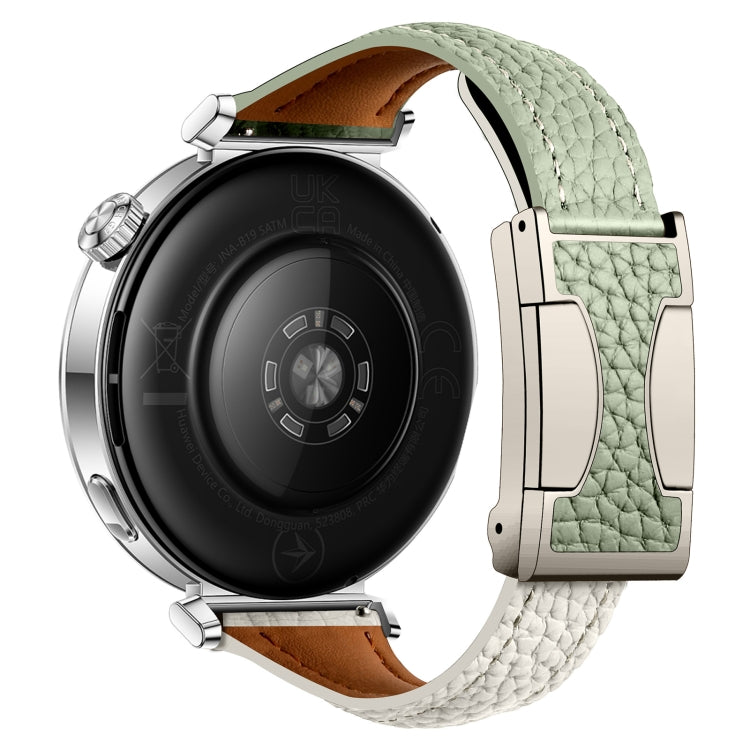 20mm Universal Slim Magnetic Buckle Genuine Leather Watch Band(Green Beige)