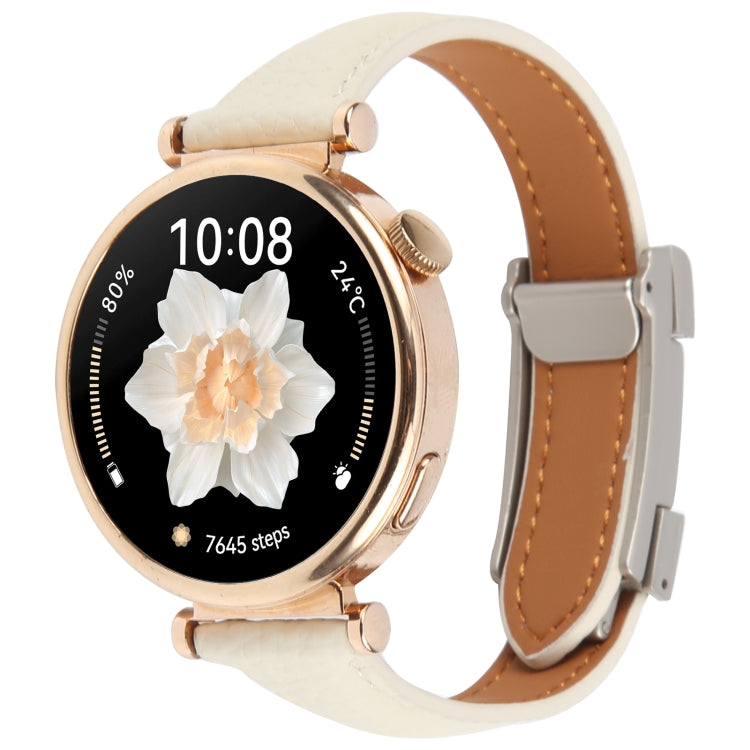 20mm Universal Slim Magnetic Buckle Genuine Leather Watch Band(Beige) - free shipping - PMc TechLife - Order now!