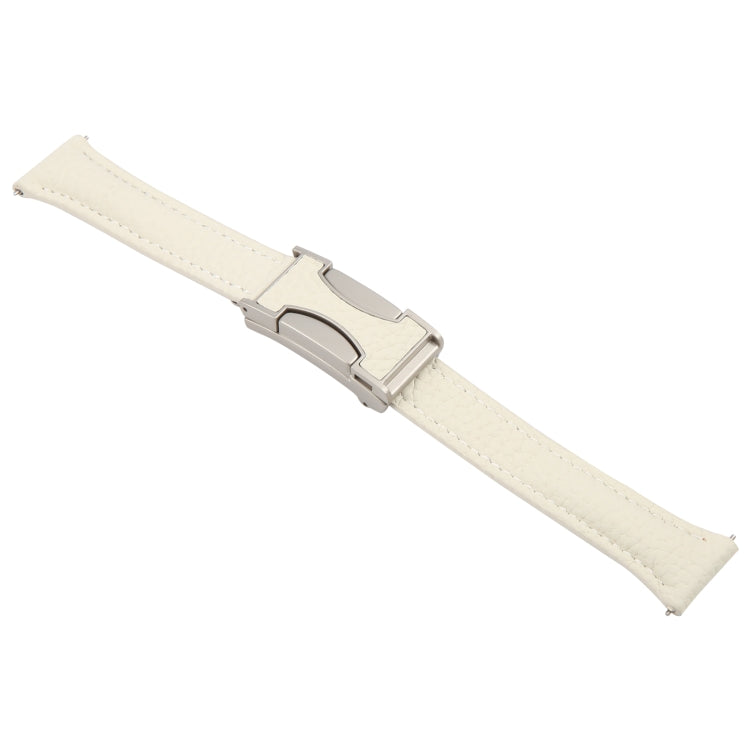 20mm Universal Slim Magnetic Buckle Genuine Leather Watch Band(Beige)