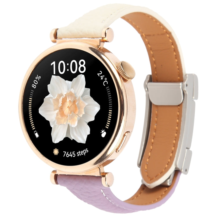 20mm Universal Slim Magnetic Buckle Genuine Leather Watch Band(Purple Beige) - free shipping - PMc TechLife - Order now!