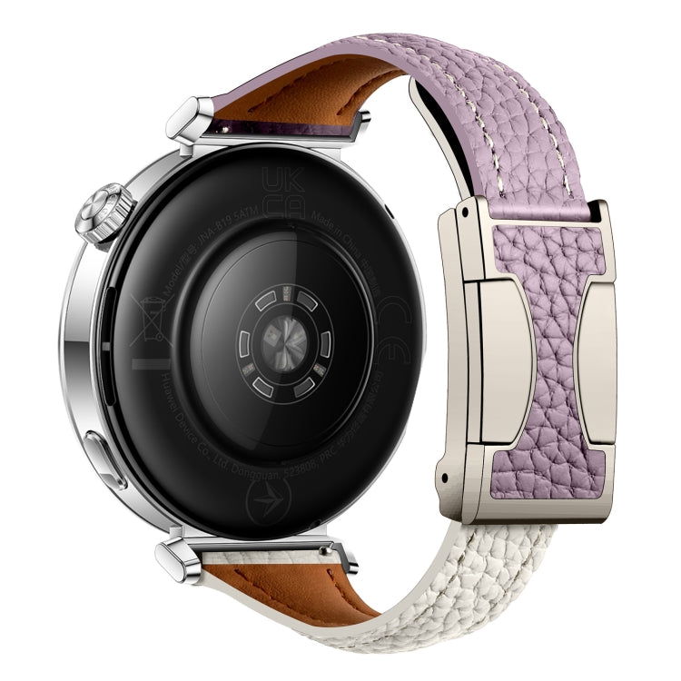 20mm Universal Slim Magnetic Buckle Genuine Leather Watch Band(Purple Beige)