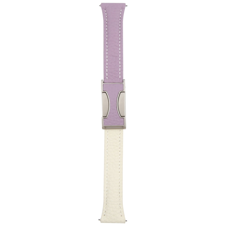 20mm Universal Slim Magnetic Buckle Genuine Leather Watch Band(Purple Beige)