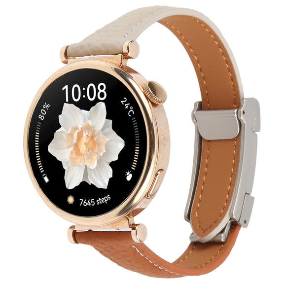 20mm Universal Slim Magnetic Buckle Genuine Leather Watch Band(Brown Light Grey)